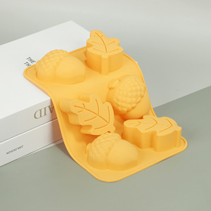 Silicone Cake Mold 6 Cavity Chestnut Leaf Shape Baking Molds For DIY Home Use Lemon Yellow - Product Image 1