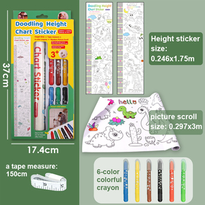 Ensemble de papier à dessin DIY avec autocollant de <span class=keywords><strong>tableau</strong></span> de croissance pour gribouiller avec crayons, autocollant de croissance de hauteur amovible, autocollant de dessin animé pour enfants - Product Image 2