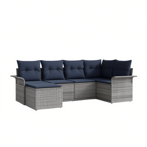Grey Poly Rattan <b>Garden</b> <b>Sofa</b> Set 6 Seater Outdoor Furniture With Cushions Contemporary Design - Product Image 1