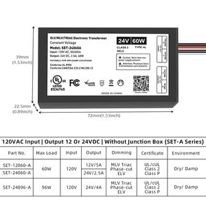 <span class=keywords><strong>Transformador</strong></span> <span class=keywords><strong>LED</strong></span> Regulable de 120 VCA, 60 W, 12 V, ELV/MLV/Triac, Regulación de 0-100%, para Uso en Ambientes Húmedos, Controlador <span class=keywords><strong>LED</strong></span>, Caja de Aluminio - Product Image 1