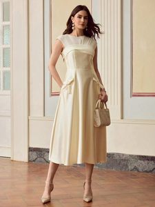 Summer Pleated Fashion Ladies Off Shoulder Slim Fit <strong>Dresses</strong> Elegant Evening Solid Summer Party <strong>Dress</strong> - Product Image 3