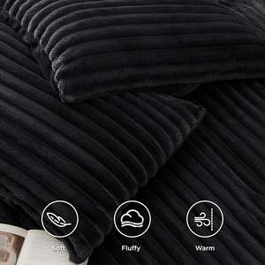 Ensemble de housse de <span class=keywords><strong>couette</strong></span> en flanelle chaude ultra douce et moelleuse à motif rayé, toucher <span class=keywords><strong>nuage</strong></span>, fabriqué à l'usine de Nantong - Product Image 3