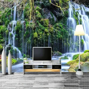 <span class=keywords><strong>Papier</strong></span> <span class=keywords><strong>peint</strong></span> mural 3D personnalisé non tissé, effet cascade, montagnes vertes, paysage aquatique, photo murale 3D à coller et décoller - Product Image 2
