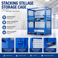 Cage de stockage en fil d'acier robuste OEM bleue, taille personnalisée, avec loquet de porte basculante et support de levage pour entrepôt et centre de distribution