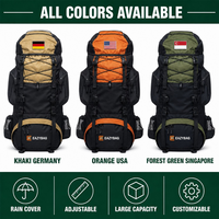 Sac à dos personnalisable 55L en polyester imperméable avec cadre interne pour randonnée, camping, voyage, extérieur, avec housse de pluie de sécurité incluse, Burnt Bag