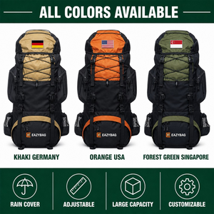 Zaino Personalizzabile da 55L in Poliestere Impermeabile con Telaio Interno per Escursionismo, Campeggio, Viaggi e Attività all'Aperto, con Copertura Antipioggia Inclusa, Modello Burnt <span class=keywords><strong>Bag</strong></span> - Product Image 3