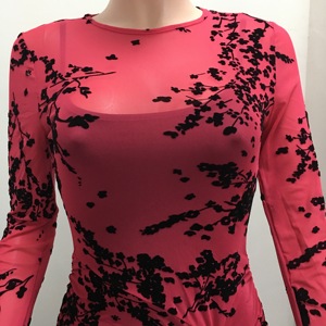 Completo da donna 2 pezzi in rete trasparente con stampa floreale, vestito aderente arricciato con fodera a slip, Sehe Fashion, etichetta personalizzata per boutique - Product Image 6
