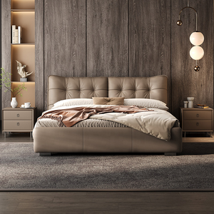 <span class=keywords><strong>Letto</strong></span> Moderno Minimalista in Vera Pelle, Imbottito, King Size, Lussuoso Arredamento per Camera da <span class=keywords><strong>Letto</strong></span> Matrimoniale, <span class=keywords><strong>Letto</strong></span> di Design Morbido e Confortevole - Product Image 2