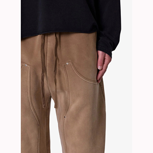 Coulisse in vita 100% cotone cotone traspirante lavato marrone stile occidentale rilassato-fit doppio ginocchio <span class=keywords><strong>pantaloni</strong></span> <span class=keywords><strong>della</strong></span> <span class=keywords><strong>tuta</strong></span> da uomo - Product Image 4