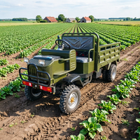 Véhicule agricole à quatre roues motrices pour la transplantation de jeunes plants de fruits et légumes ; multifonctionnel, hydraulique, auto-déchargeant