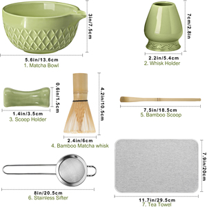 Juego de Té Matcha Tradicional Japonés de Cerámica de 7 Piezas, Cerámica de Porcelana Verde con Forma de Rombo, Batidor de Bambú, Cuchara para Té Matcha - Product Image 2