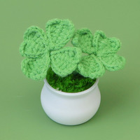 Fleurs artificielles faites à la main, trèfle à quatre feuilles, lotus, petites plantes en pot, ornements modernes en fil tissé pour la maison, le bureau ou la voiture