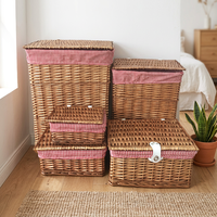 Lot de 5 nouveaux paniers de rangement en osier écologiques, style artisanal, avec couvercles et doublures pour vêtements