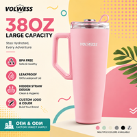 Gobelet isotherme en acier inoxydable de 38 oz sans BPA avec poignée antidérapante, paille dissimulée, couvercle anti-fuite, logo personnalisé, vente en gros pour le sport