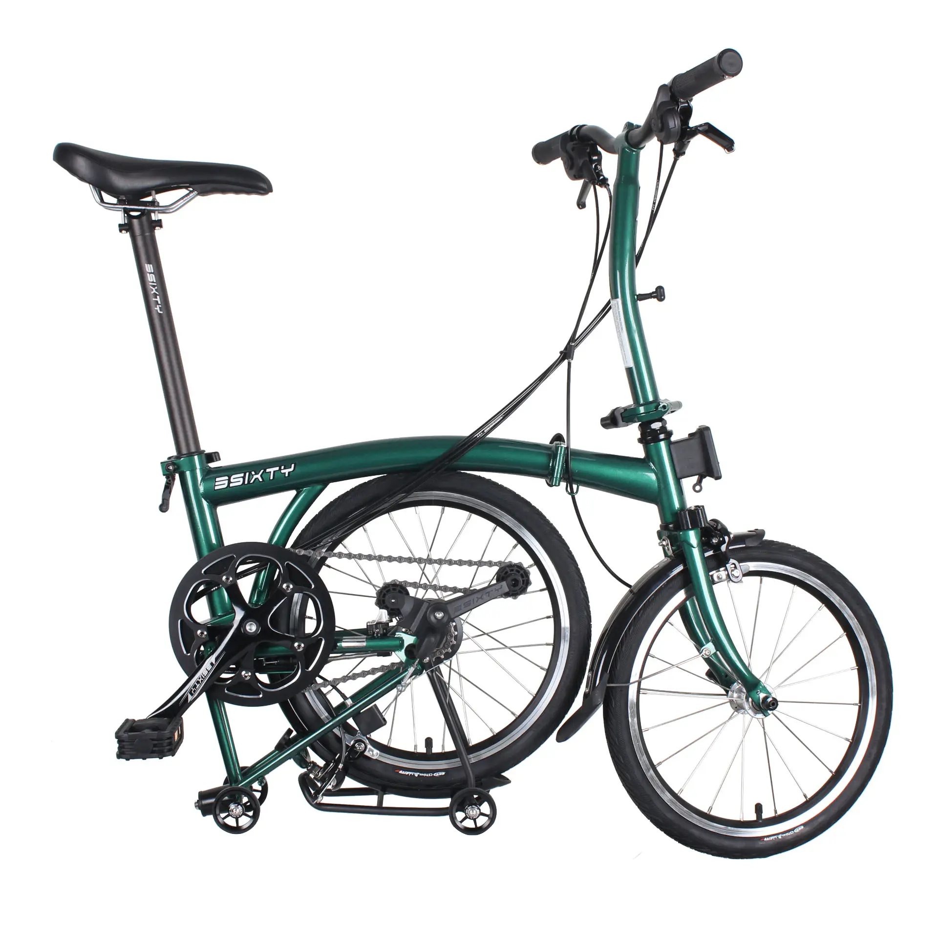 3SIXTY Folding Bike 16 Inch Internal 6 Speeds Steel Frame Mini Folding Bicycle TRI-folding bike Post Green /Navy Blue