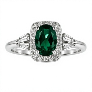 Bague en argent sterling 925 avec pierre précieuse ovale verte, bijoux de mariée Halo pour femmes, cadeau de fiançailles et de mariage - Product Image 3