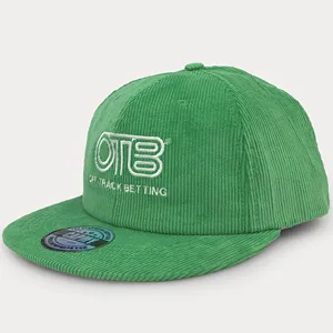 ספק חדש ברים שטוח רגיל 3D רקמה 6 כובע קורדורוי, מסך corduroy כובע מסך מותאם אישית לוגו ירוק ירוק קורדרווי תמונת מצב