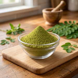 Poudre de feuilles de Moringa Oleifera de qualité alimentaire, extrait végétal séché à l'air chaud, riche en chlorophylle, poudre verte en pot en verre - Product Image 4