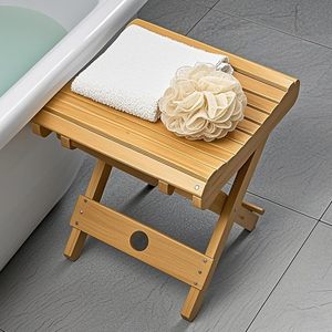 Folding Wooden Bath <b>Stool</b> Solid Wood Rectangular Foldable <b>For</b> <b>Bathroom</b> Use - Product Image 1