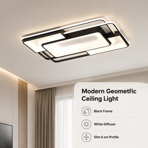 โคมไฟเพดานทรงเรขาคณิตทันสมัย อะคริลิค เหล็ก LED ปรับแสงได้ 3 สี พร้อมรีโมท สำหรับห้องนั่งเล่น ห้องนอน สำนักงาน - Product Image 1