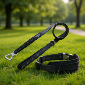 Correa y Collar Elásticos para Perro, Acolchados de Neopreno, Reflectantes, para Mascotas Activas, Color Negro, Talla Pequeña - Product Image 2