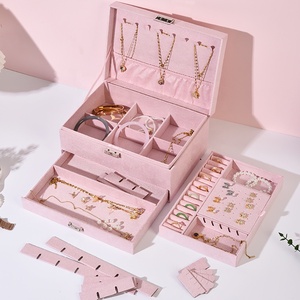 Organizzatore Multistrato per Gioielli da Donna, Porta Anelli e Collane in Velluto, Scatola Portaoggetti di <span class=keywords><strong>Grande</strong></span> Capacità con Serratura - Product Image 3