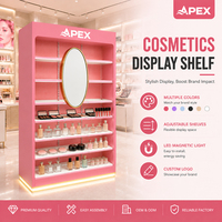 Étagères réglables, présentoir de beauté moderne, acrylique, métal, éclairage LED, personnalisable, gain de place pour présentoir de cosmétiques