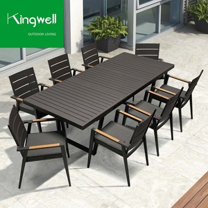 Ensemble de mobilier de jardin moderne pour patio, balcon, extérieur, cour et parc, comprenant chaise avec accoudoirs en aluminium et <span class=keywords><strong>teck</strong></span>, résistant à l'eau, et <span class=keywords><strong>table</strong></span> de repas pour 6 personnes - Product Image 1