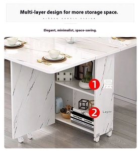 <span class=keywords><strong>Table</strong></span> à manger pliable avec étagère de rangement et roues <span class=keywords><strong>Table</strong></span> de cuisine moderne avec dessus en marbre pour une utilisation en appartement de petit espace - Product Image 4