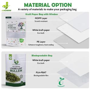 エコフレンドリーパーソナライズカスタムマット再利用可能ジップロックスタンドアップポーチクラフト紙お茶包装袋クリア窓付き - Product Image 4
