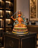 Statue de Bodhisattva Manjushri en Cuivre Coulé, Sculpture Bouddhiste Tibétaine Colorée, Feng Shui, pour Temple et Autel, Vente en Gros Personnalisée