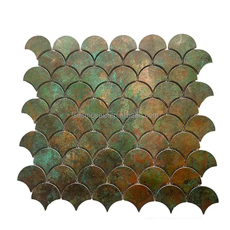 Iridescent fish scales shape mosaic aluminium surface with ceramic base decor mosaic