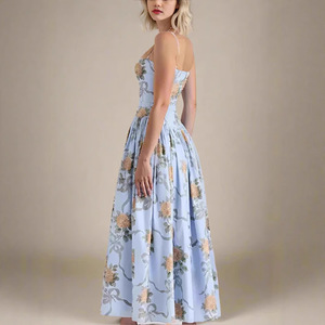 Robe longue plissée imprimée sans manches pour femme, bretelles spaghetti, taille empire, robe décontractée pour les fêtes - Product Image 3