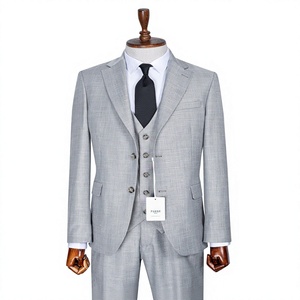 Perre Men's Gray Single Breasted Business <b>Suit</b> Notched Collar Regular Fit Wool Polyester Anti-Wrinkle British Style - Product Image 1