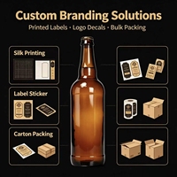 Bouteille de bière en verre ambré en gros d'usine avec bouchon couronne standard pour bière artisanale et vin de fruits, impression de logo personnalisée