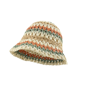 Sọc mũ rơm Mũ mặt trời người phụ nữ bãi biển Kỳ nghỉ cô gái Crochet xô <span class=keywords><strong>hat</strong></span> cổ cầu vồng Gradient tương phản màu sắc mùa hè giấy - Product Image 1