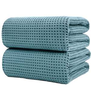 POLYTE Quick-Dry <b>Microfiber</b> <b>Bath</b> <b>Towel</b> Set of 2 Lint-Free 70 X 35 Inches Waffle Weave 300-499 GSM - Product Image 1