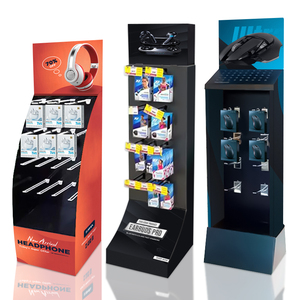 Supermarkt vloerdisplayrek modern opvouwbaar kartonnen standaard met haken voor het ophangen van elektronische producten - Product Image 2