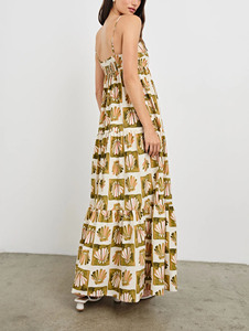 Vestido largo escalonado con tirantes finos para mujer, estampado floral, con lazo en la parte delantera, estilo bohemio, informal, para vacaciones - Product Image 4