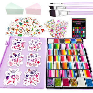 <span class=keywords><strong>Kit</strong></span> de peinture faciale complet MEISHANG CE à base d'eau, lavable et non toxique, 64 à 108 pièces pour enfants, incluant des pochoirs, des pinceaux et des fards à paillettes. - Product Image 1
