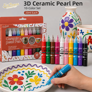 ปากกาเพ้นท์เซรามิก Xin Bowen 3D แบบมีประกายมุก <span class=keywords><strong>10</strong></span> สี 20 มล. สีเซรามิกแบบมันเงา กันน้ำ ติดทนนาน สำหรับเพ้นท์แก้ว จาน ถ้วย - Product Image 2