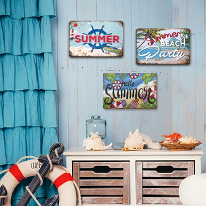 Panneau métallique vintage sur le thème de <span class=keywords><strong>la</strong></span> fête estivale sur <span class=keywords><strong>la</strong></span> plage avec impression de <span class=keywords><strong>phare</strong></span> et de roue de bateau - Product Image 2