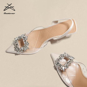 Nouvelles sandales transparentes à talons mi-hauts pour femmes, sandales à talons aiguilles pour carrière, bride arrière pointue, escarpins à talons hauts, chaussures pour femmes - Product Image 1
