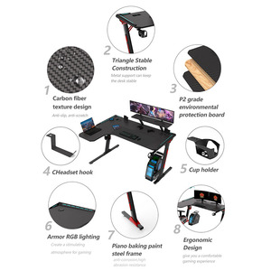 Tables de jeu bon marché d'usine <span class=keywords><strong>Pc</strong></span> bureau RGB Led lumière réglable ordinateur Gamer Table de sport électronique avec porte-gobelet - Product Image 4