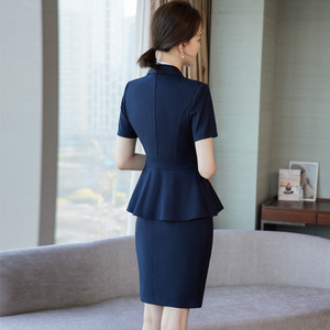 White Women's Suit Set Short Sleeve Summer Office Lady Anti-Wrinkle Polyester Short Skirt Professional <b>Work</b> Attire - Product Image 4