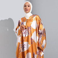 Aschulman Fabricant musulman Eid Robe caftan en satin imprimée personnalisée pour femmes musulmanes et hijab