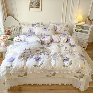 Parure <span class=keywords><strong>de</strong></span> lit trois pièces en pur coton style Instagram, légère, avec garniture en dentelle, douce, respirante, <span class=keywords><strong>housse</strong></span> <span class=keywords><strong>de</strong></span> <span class=keywords><strong>couette</strong></span> matelassée quatre saisons - Product Image 4