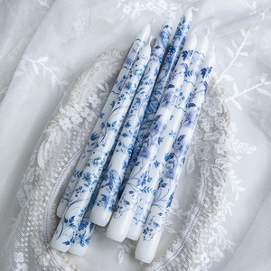Elegant 25CM Blue <strong>White</strong> Porcelain Patterned <strong>Taper</strong> <strong>Candles</strong> Handmade 10 Inch Wedding <strong>Candles</strong> for Home Decoration Bars Christmas - Product Image 4