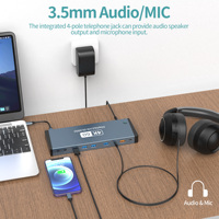 Fuente de alimentación 17 en 1 DC 240W compatible con la función MST para Apple IOS DP HDTV 4K60Hz Gigabit Port Thunderbolt Type-C 3,1 USB Hub