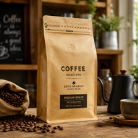 Sachet de café en papier kraft imprimé avec logo personnalisé, valve et fermeture éclair, pochette verticale pour l'emballage de grains de café, sac Mylar avec fermeture éclair
